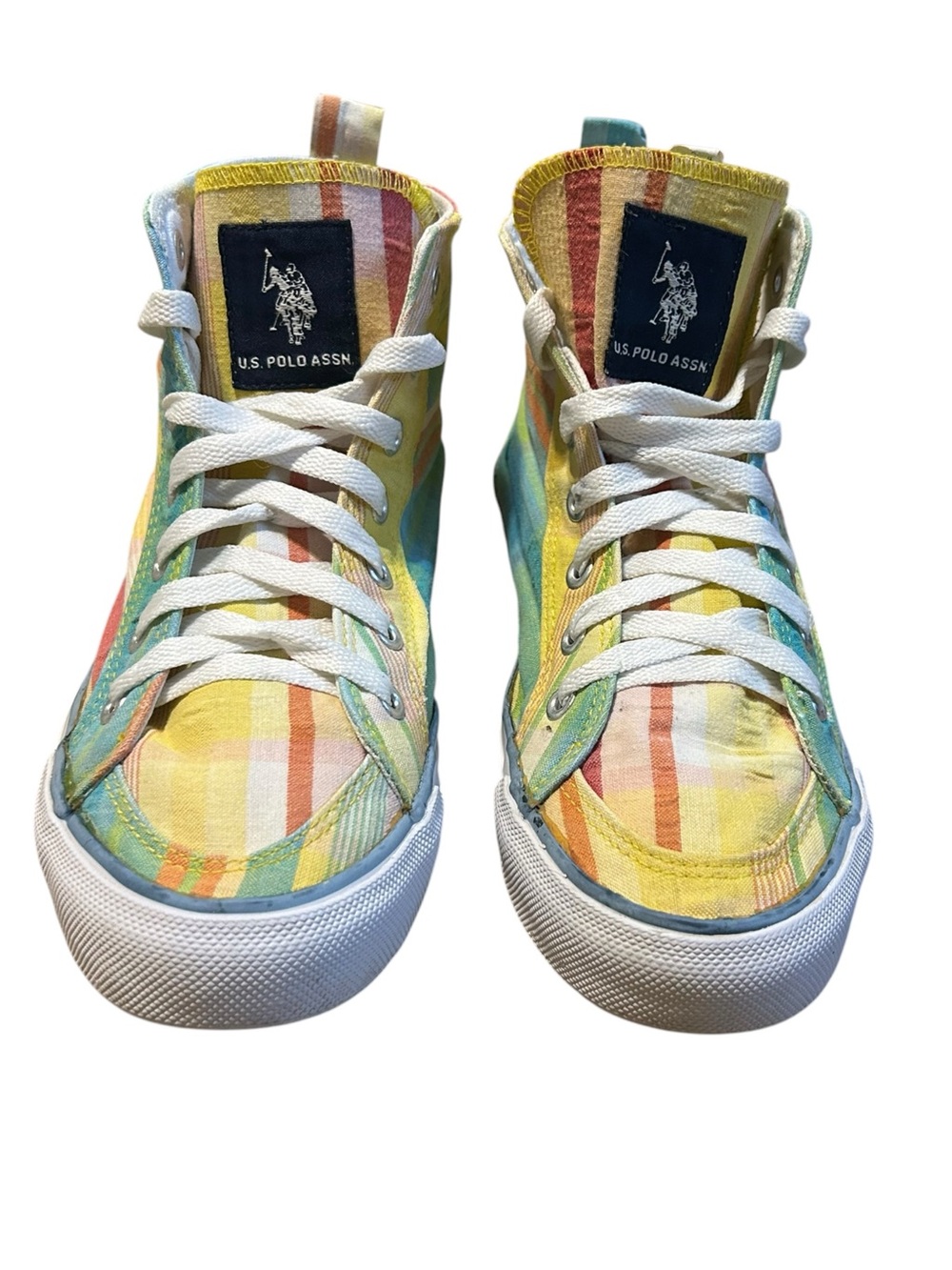 U.S. Polo Assn. Rainbow Plaid High Top Canvas Sneakers Size 7.5 - Picture 1 of 14